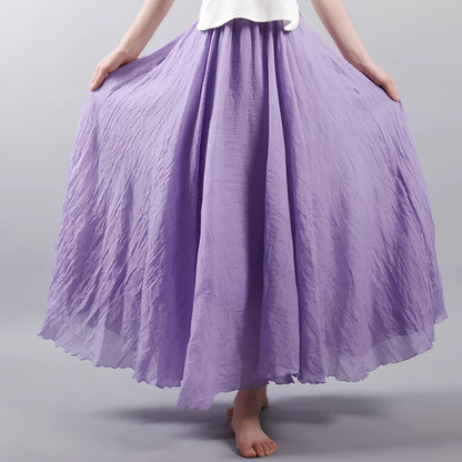 Women's cotton-linen blend A-line summer skirt with big pendulum design in various colours