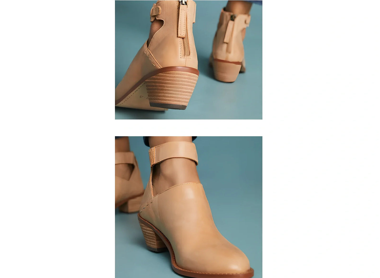 Women's black cut-out ankle boots with buckle strap, back zipper, 3-5cm heel in artificial PU, size 36 shown