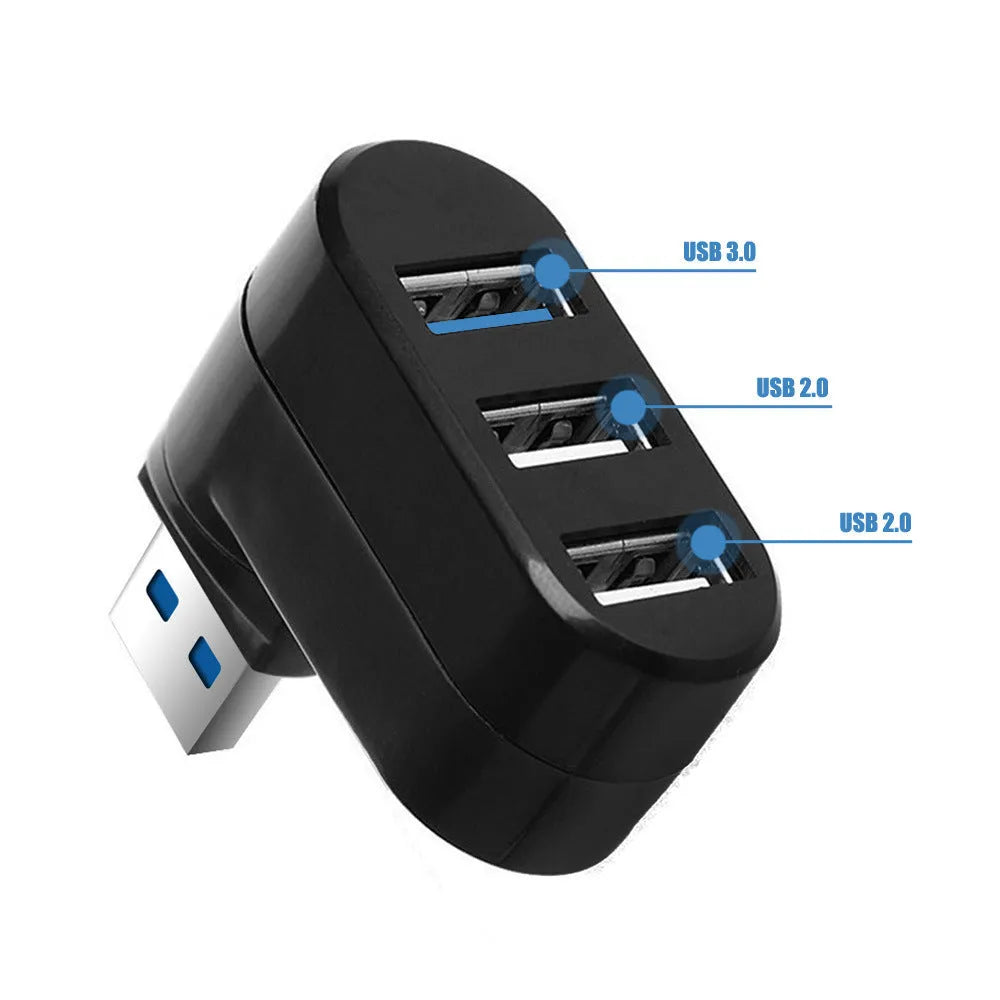 Black or white 4-port USB 3.0 hub with a compact ABS plastic shell on blister card packaging.