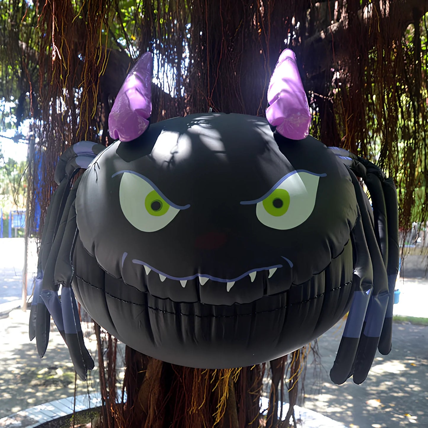 60cm orange inflatable pumpkin decoration with black spider attached for Halloween displays