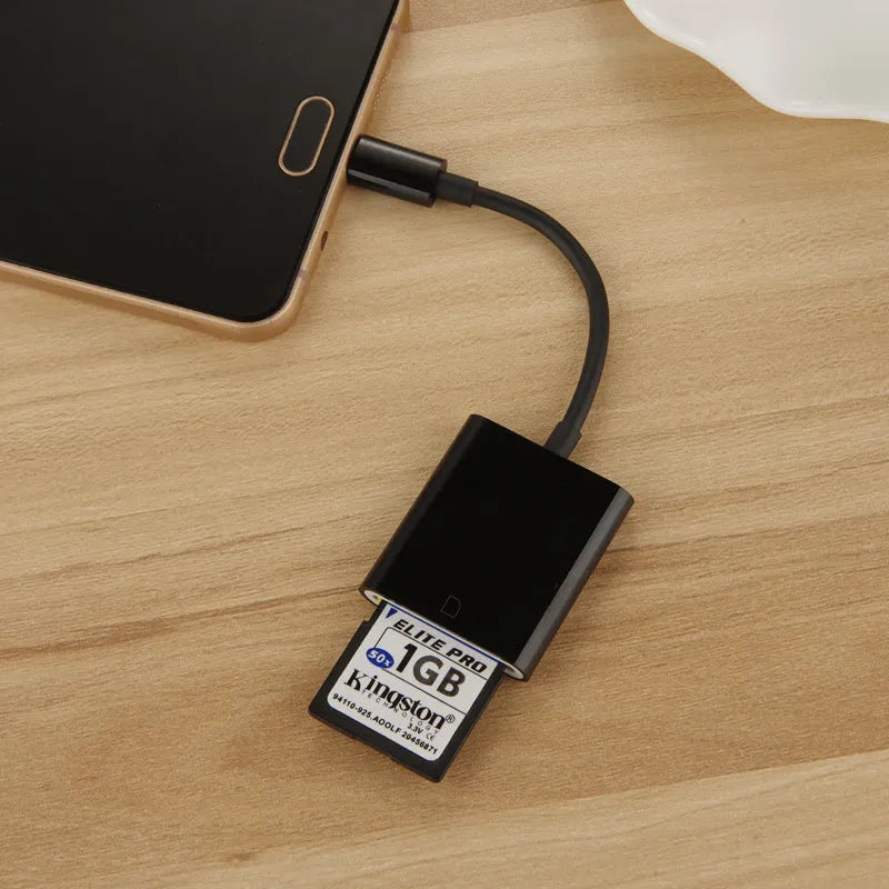 USB 2.0 SD card reader with 10cm black cable and TPE ABS housing