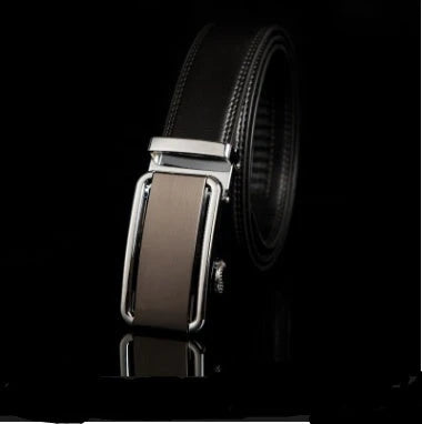 Men's automatic buckle leather belt with gold buckle head, 3.55cm width