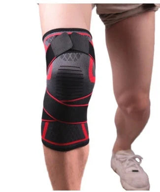 3D Sports Knee Pad in black, red, orange, and green with double beams for meniscus protection