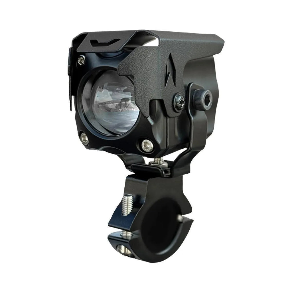 Pair of LED motorcycle spotlights with brackets and wire group for vehicle modification