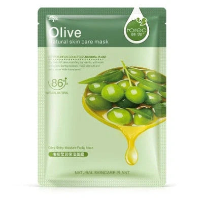 Aloe vera sheet mask on face showing 30g serum content and pre-cut eye and mouth openings