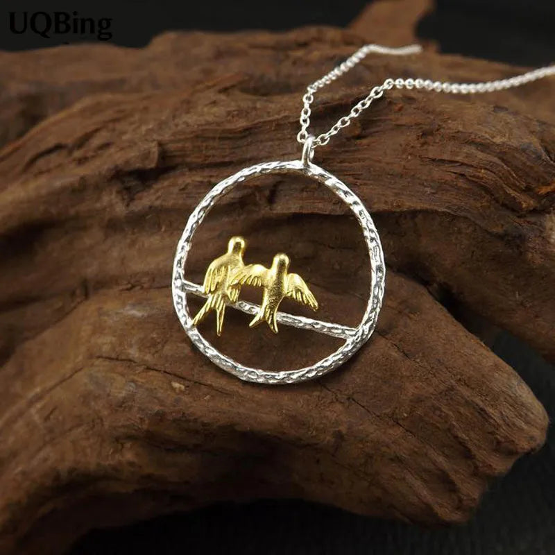 925 sterling silver pendant necklace with cute bird shape on link chain choker for women