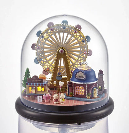 Wooden Ferris wheel building block toy with transparent cover for educational play