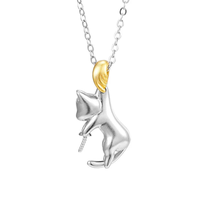925 sterling silver cat pendant clavicle necklace with chain and pearl bead options