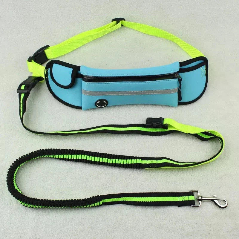 Waterproof reflective pet running waist bag with adjustable traction rope