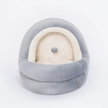 Beige grey crystal velvet cat house bed with removable mattress for kittens and small dogs