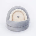 Beige grey crystal velvet cat house bed with removable mattress for kittens and small dogs