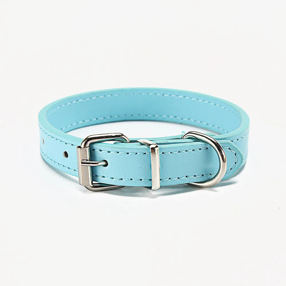 Dog collar made from PU material in coffee colour with metal buckle and adjustable strap
