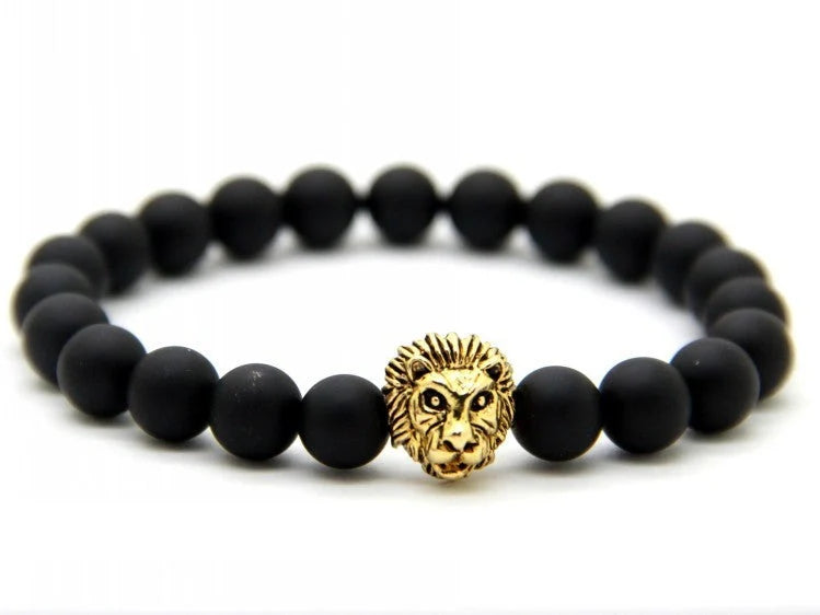 Lion Bracelet with detailed stone carving, adjustable metal band