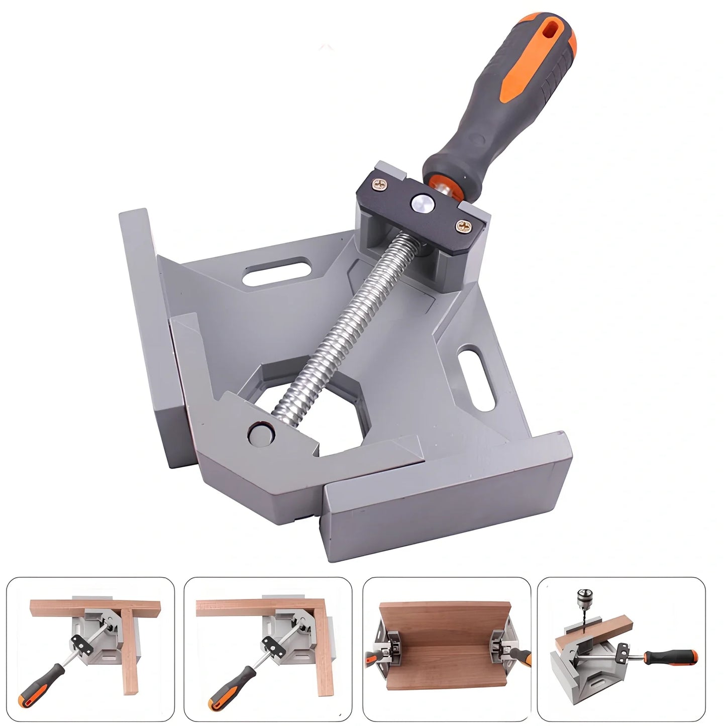 Aluminium 90 degree right angle clamp with 70mm jaws for woodworking and welding, chrome rods and rubber handles