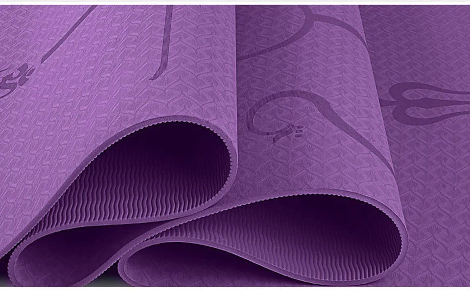 Non-slip TPE yoga mat with position lines for beginners, eco-friendly and durable