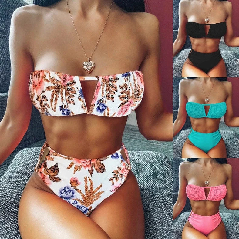 Bikini set in black with adjustable straps and ties, made from nylon fabric for stretch and support