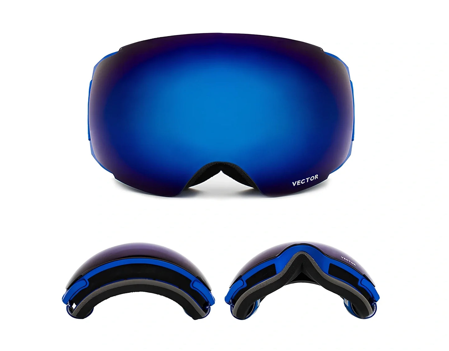 Compass blue ski goggles with double-layer anti-fog spherical lenses and magnetic attachments for men and women