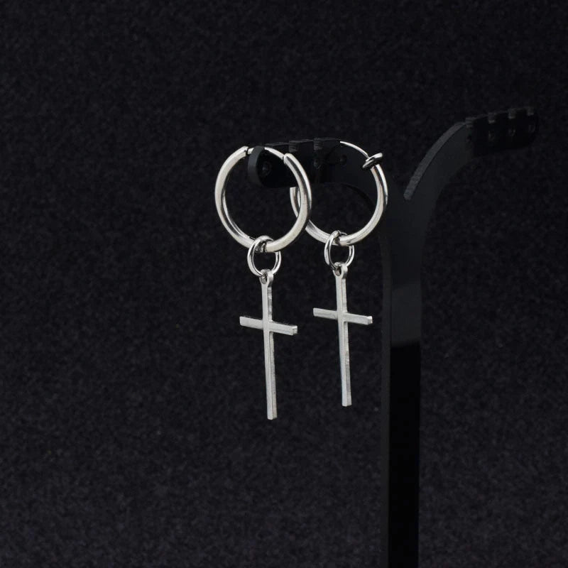 Stainless steel cross stud earrings with precise sizing for sensitive ears