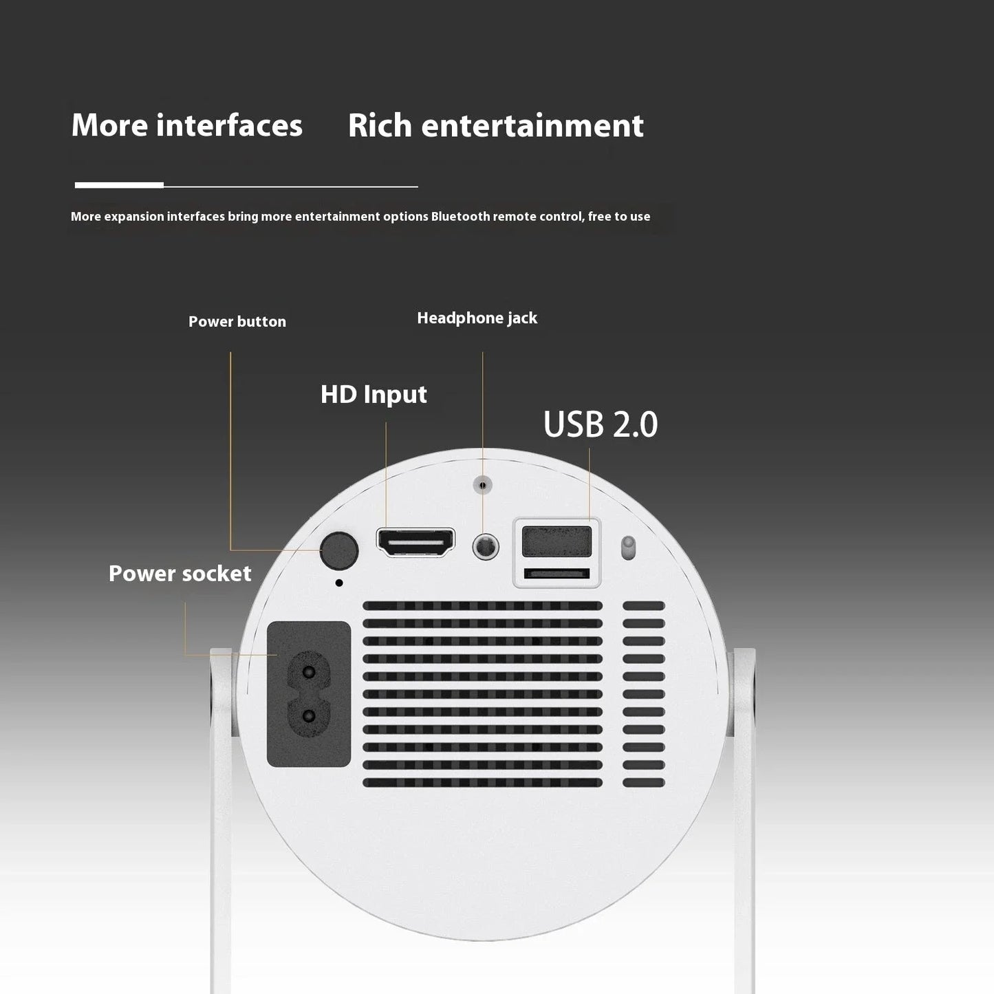 Compact, versatile home theater projector with 180-degree rotation, automatic keystone correction, and wireless connectivity for an immersive entertainment experience.