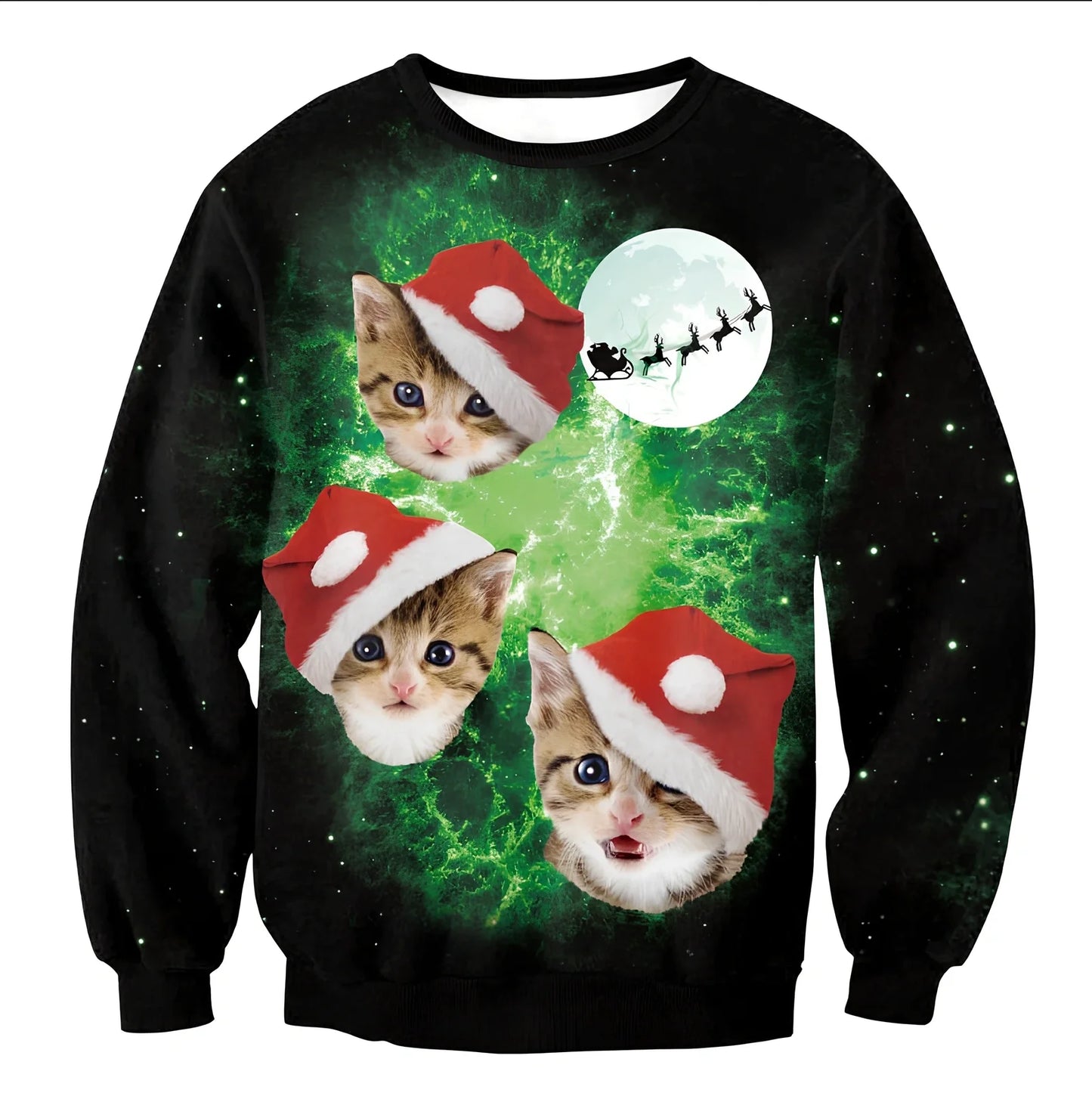 Cartoon Vacation Santa Elf pullover in cotton, full sleeves 60-70cm, O-neck for women and men, casual winter top sizes S-XL