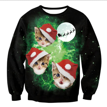 Cartoon Vacation Santa Elf pullover in cotton, full sleeves 60-70cm, O-neck for women and men, casual winter top sizes S-XL