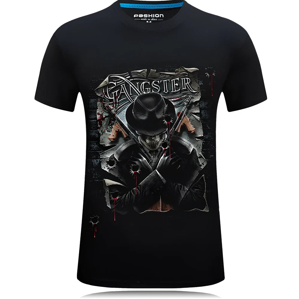 Cotton 3D design t-shirt with high temperature fixed pattern in black, white, or navy blue