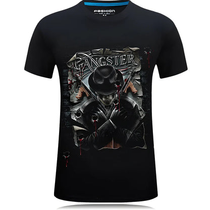 Cotton 3D design t-shirt with high temperature fixed pattern in black, white, or navy blue