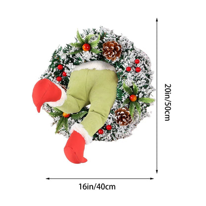 Christmas Thief Stole Burlap Wreath with Santa Legs Design in red