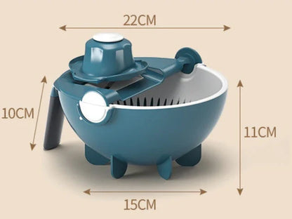 Nine in One Vegetable Drainage Basket with drainage feature and 8 blades