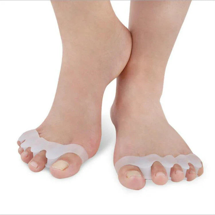 Silicone Bunion Corrector and Toe Separator in various colors, designed to provide soothing relief and long-term correction for foot deformities