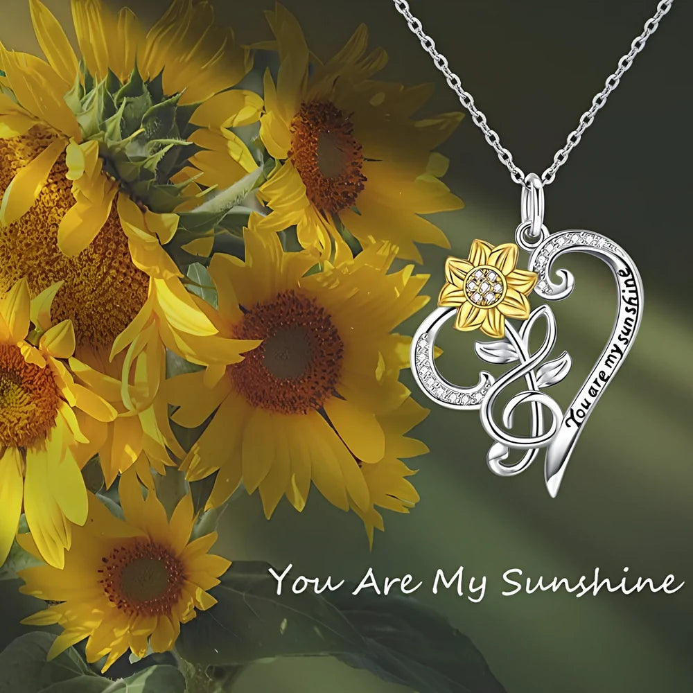 Close-up of S925 sterling silver sunflower necklace with 2cm etched pendant on 45cm chain