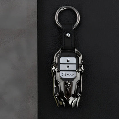 Black zinc alloy car key cover, 6 cm long, protecting fob from fading with signal-safe design