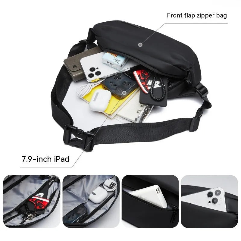Black men's messenger bag with one-shoulder riding design made from Oxford cloth