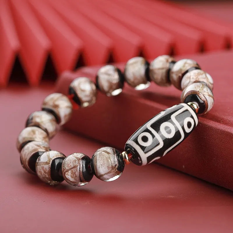 Chinese style coloured glaze bracelet with five-colour lucky beads and auspicious patterns