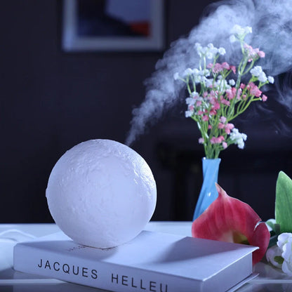 White USB night light humidifier with 880ml tank showing adjustable LED lighting and mist function