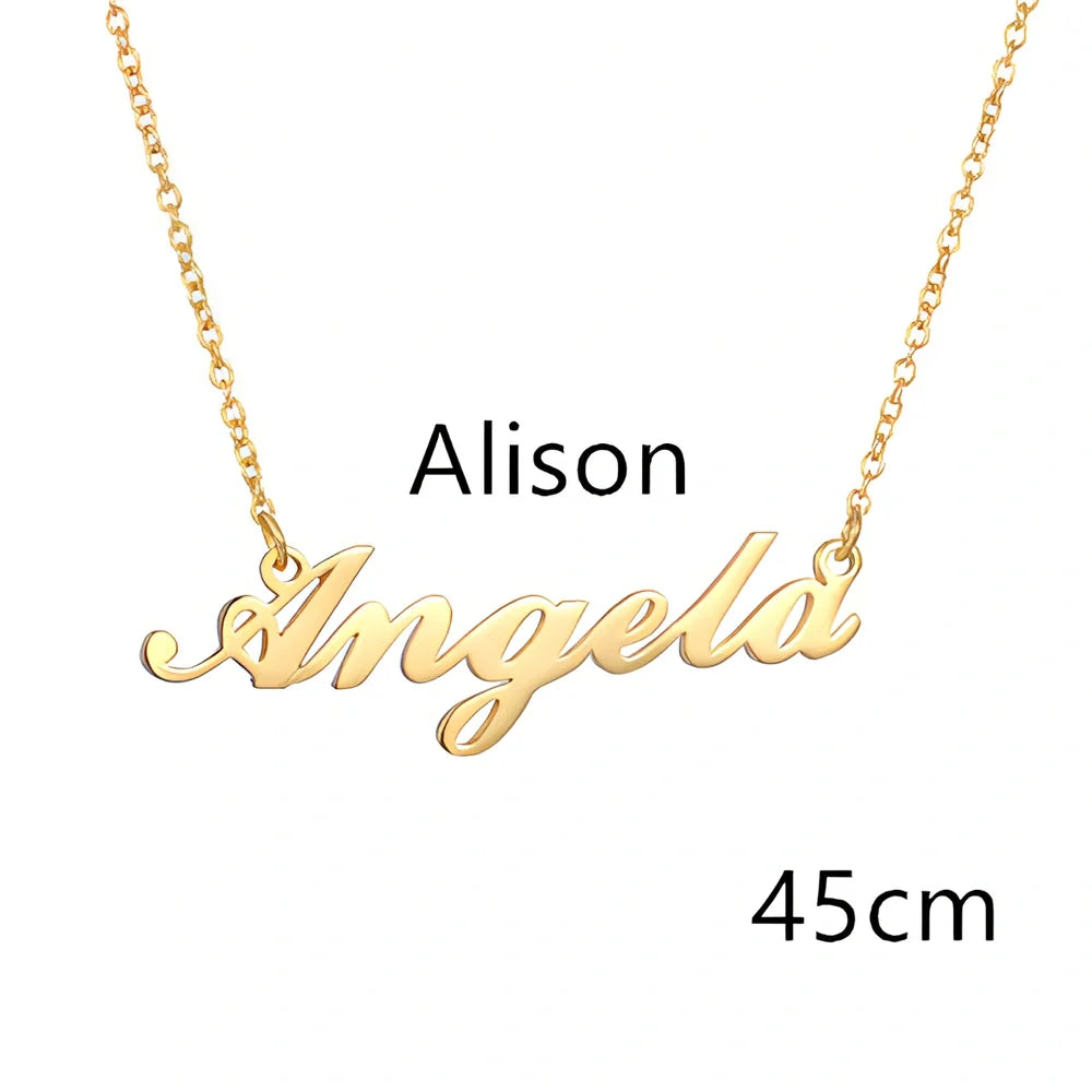 Custom name pendant necklace in titanium steel with 925 silver plating, rose gold chain 45cm length