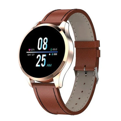 Round screen smart watch with health monitoring features and multi-language support