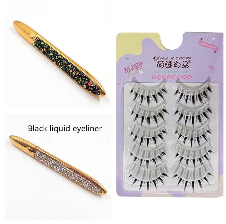 Multicolour self-adhesive false eyelashes with eyeliner for easy application