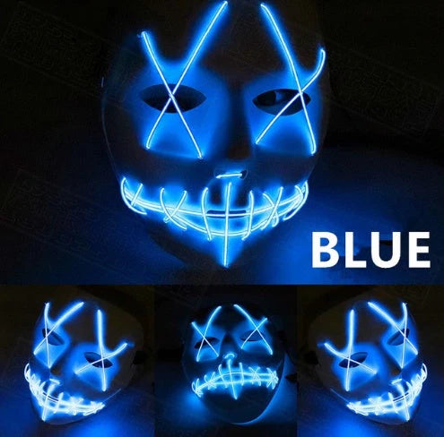 Halloween LED Glowing Full Face Mask with adjustable light modes and voice control feature