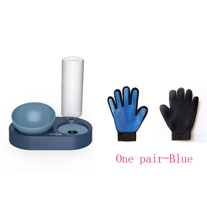 Double bowl automatic pet drinking and feeding bowl with water dispenser