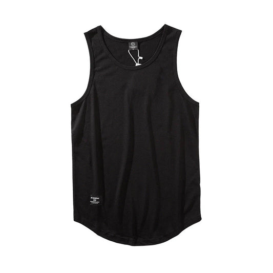 Men's cotton sleeveless scoop tank top with printed design in various colours