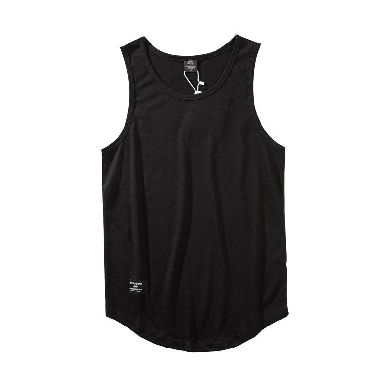 Men's cotton sleeveless scoop tank top with printed design in various colours
