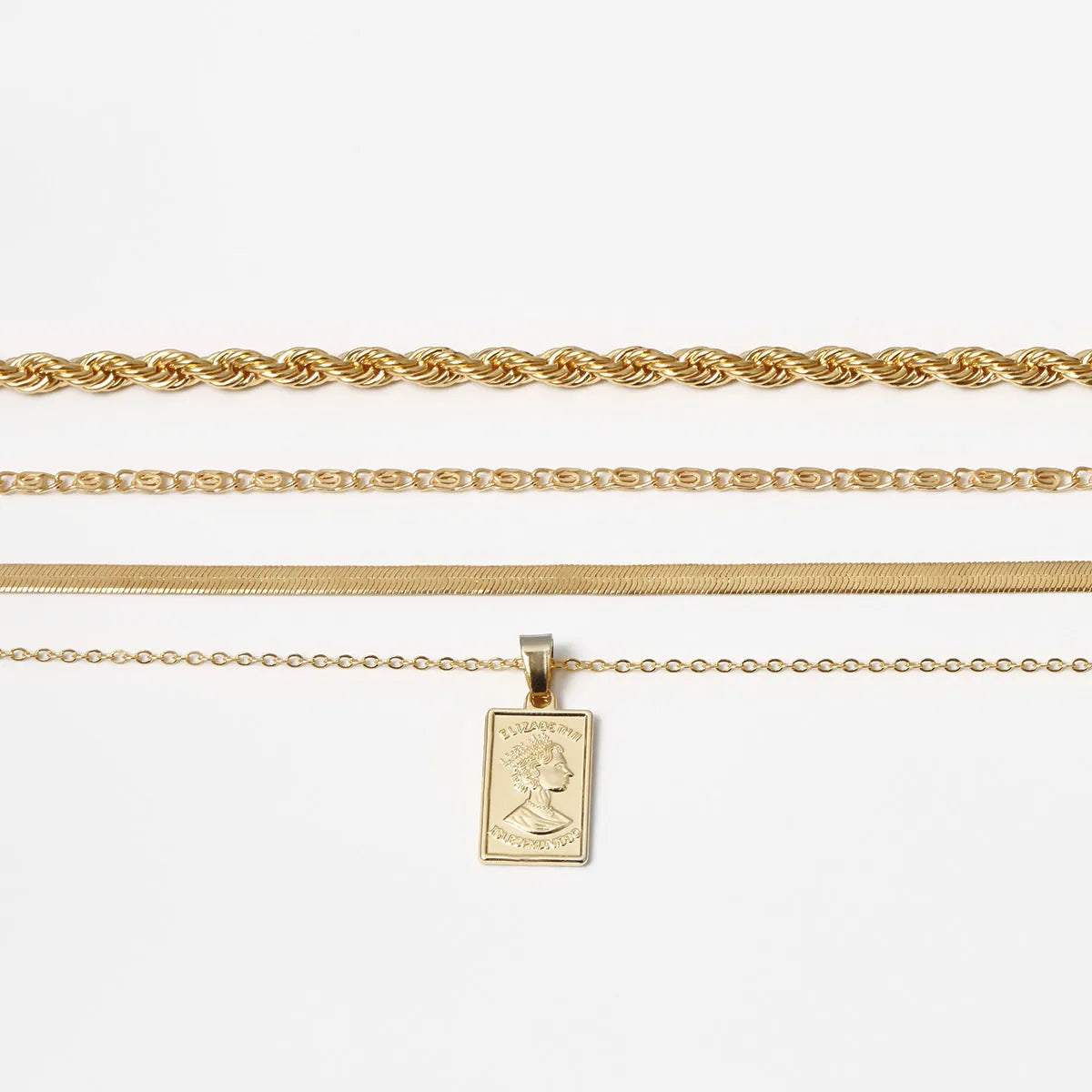 Golden geometric alloy electroplated anklet on white background