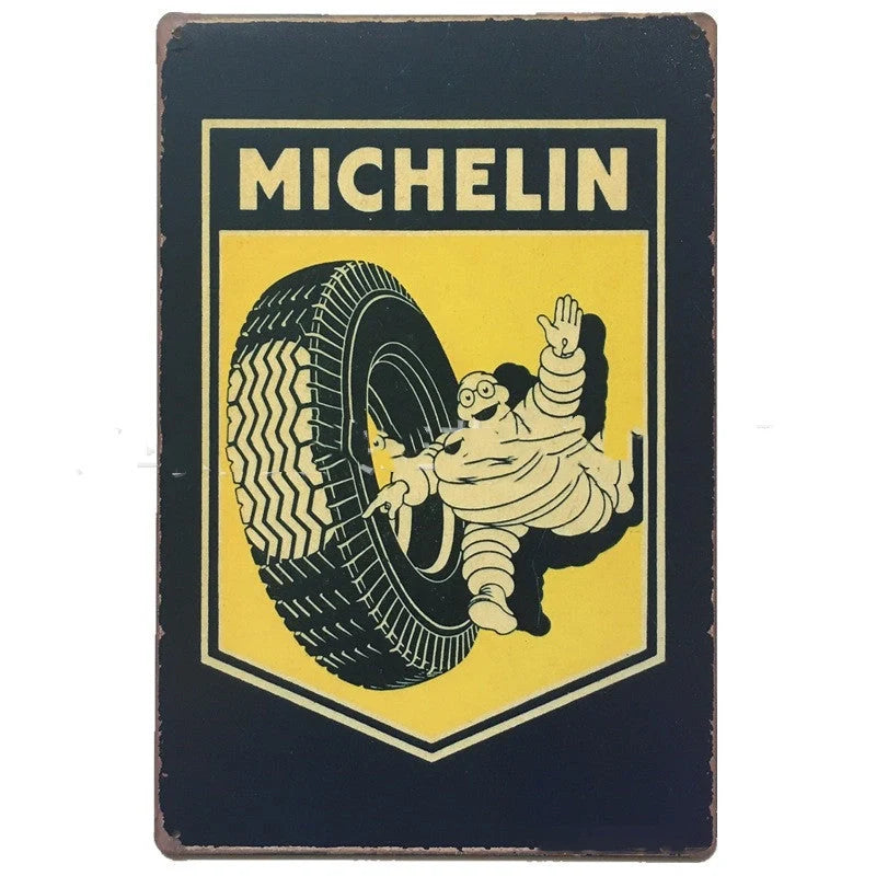 Retro tin painting metal crafts with car and motorcycle patterns in vibrant colours