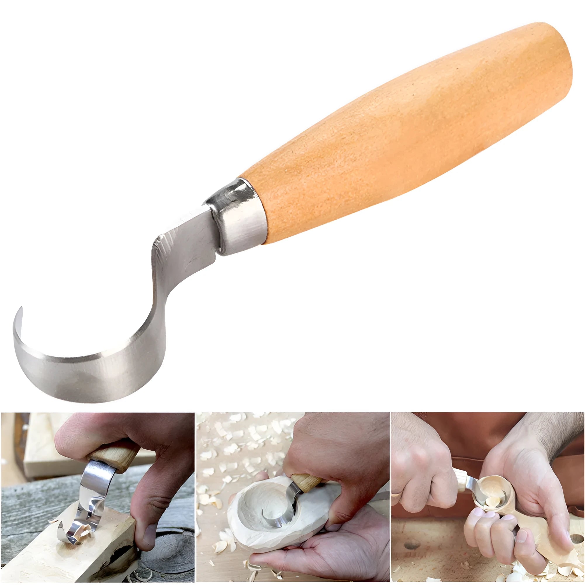 Curve carving knife with wood handle and stainless steel blade for wood carving