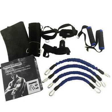 Bounce training device with elastic ropes, adjustable waist belt, ankle straps, and bracelet straps for resistance exercises
