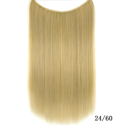 22 inch invisible wire silky straight synthetic hair extensions, 55cm length 80g weight no clips