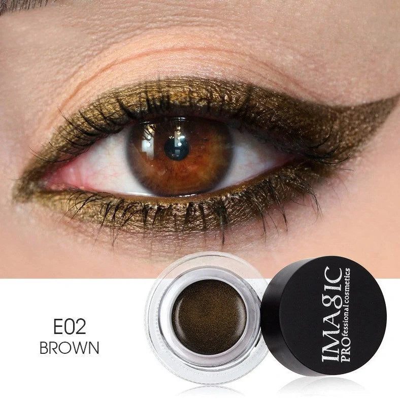 Brush-tip liquid eyeliner with fine 0.5mm applicator showing three colour options E01, E02, E03