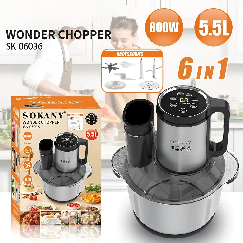Stainless steel meat grinder and vegetable cutting machine with 5L capacity bowl in 06036 colour