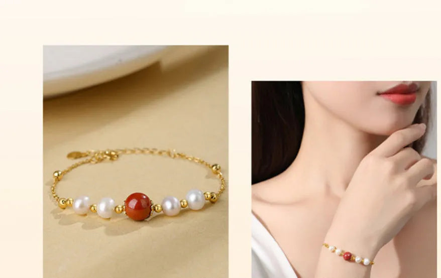 Yellow retro-style cinnabar bracelet for women made from 925 silver on a neutral background.